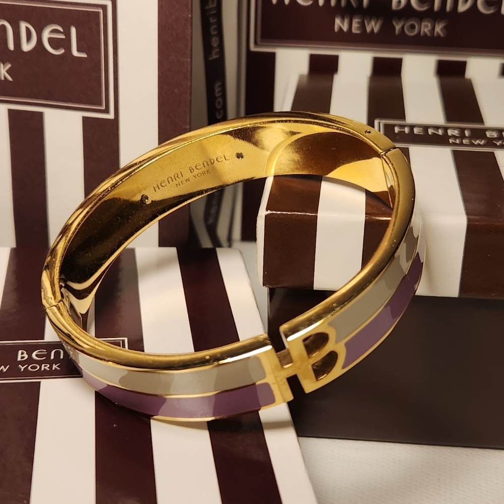Nwot! Henri bendel purple and cream monogram bangle bracelet - Picture 1 of 3